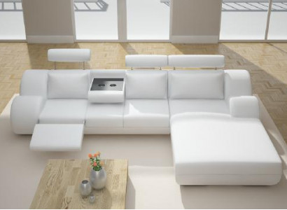 Designer Garnitur Wohnlandschaft Eckcouch Couch Sofa Polster Ledersofa mit USB