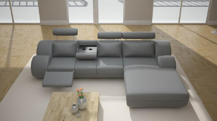 Designer Polster Sofa + USB Ledersofa Wohnlandschaft Ecksofa Garnitur Berlin II