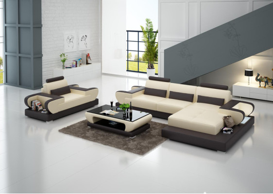 Design XXL Big Sofa mit USB,Ecksofa Ledersofa Couch Polster Ecke Wohnlandschaft