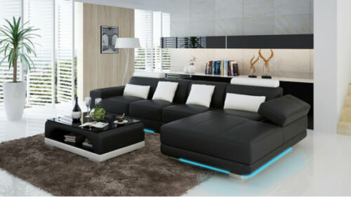 Leder Couch Polster Sitz Eck Garnitur Moderne Design Sofas Wohnlandschaft