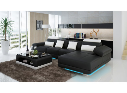 Ledersofa Couch Wohnlandschaft Ecksofa Eck Garnitur Design Modern Sofa mit USB