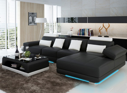 Ledersofa Couch Wohnlandschaft Ecksofa Eck Garnitur Design Modern Sofa mit USB