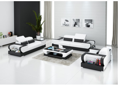 Ledersofa Couch Wohnlandschaft 3+2+1 Sitzer Garnitur Design Modern Sofa mit USB