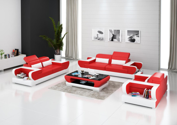 Ledersofa Couch Wohnlandschaft 3+2+1 Sitzer Garnitur Design Modern Sofa mit USB