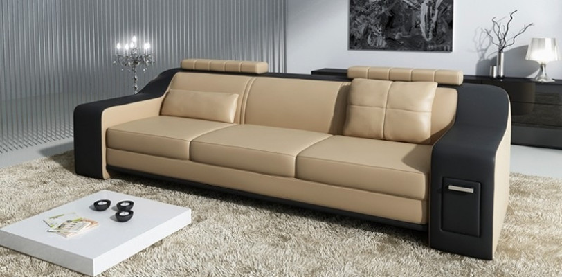 Sitz Garnitur Sofa Leder Polster 3+2+1 Design Couch Moderne Garnituren Sofas USB