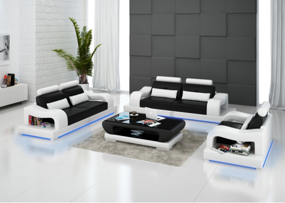Ledersofa Couch Sofagarnitur Wohnlandschaft 3+2+1 Sitzer Garnitur Design Modern G8005D