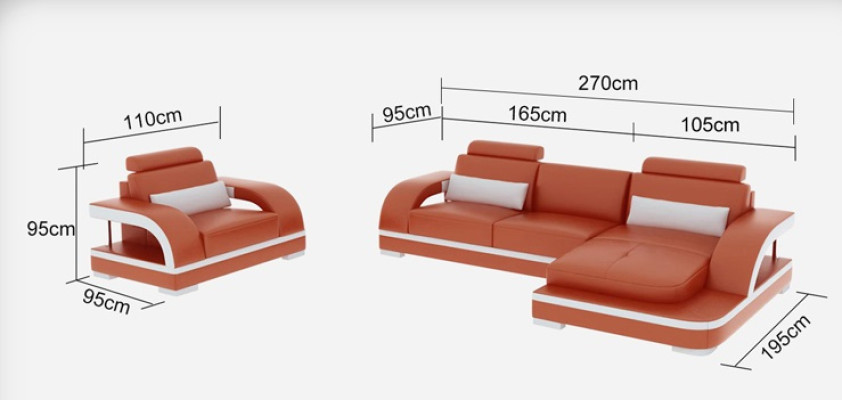 Ledersofa Couch Wohnlandschaft Ecksofa + 1Sitzer Garnitur Modern Sofa G8011E