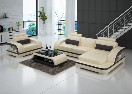 Ledersofa Couch Wohnlandschaft Ecksofa + 1Sitzer Garnitur Modern Sofa G8011E