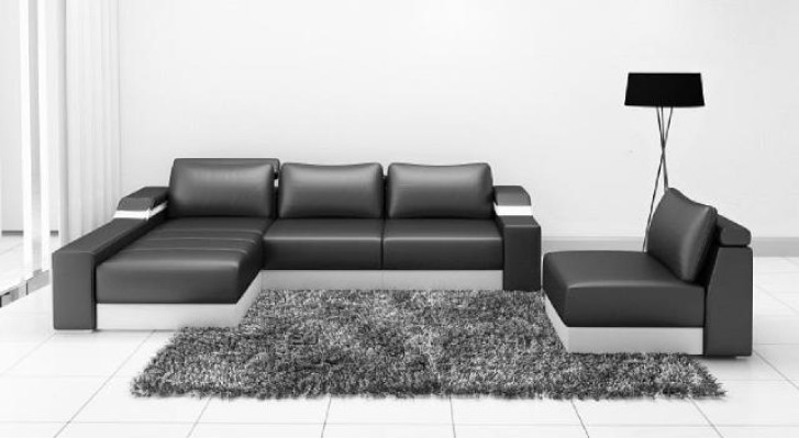 Ecksofa Eck Sofa mit USB Polster Leder Garnitur Wohnlandschaft Chaiselounge