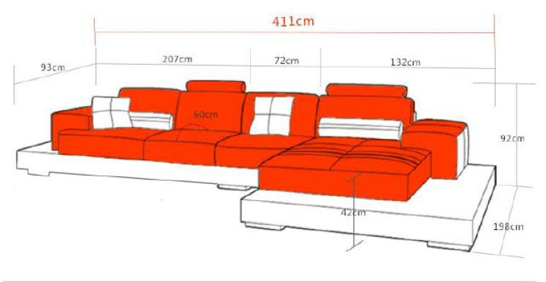 Ledersofa Ecksofa Sofa mit USB,Design Sitz Polster Garnitur Wohnlandschaft 2725B