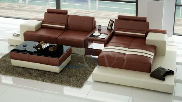 Ledersofa Ecksofa Sofa mit USB,Design Sitz Polster Garnitur Wohnlandschaft 2725B