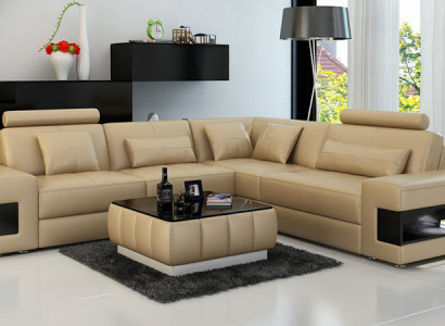 Ledersofa mit USB Wohnlandschaft Ecksofa Eck Garnitur Design Modern Sofa L6014B