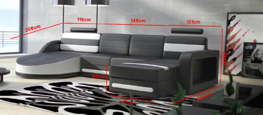 WOHNLANDSCHAFT COUCH GARNITUR DESIGN ECKCOUCH Braun-Beige LEDERSOFA XXL ECKSOFA