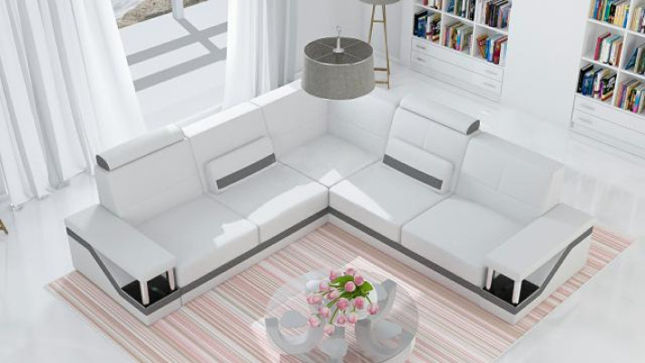 Ledersofa Eckcouch Sofa + USB Poster Eckgarnitur Sofas Stoff Leder Garnitur Neu