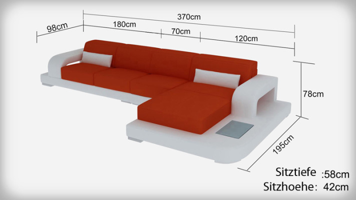 Ledersofa mit USB Wohnlandschaft Ecksofa Eck Garnitur Couch Design Sofa G8006C
