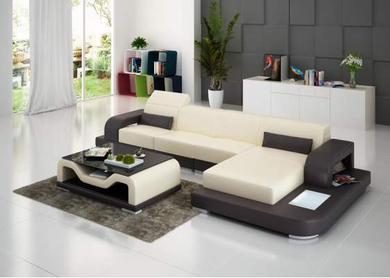 Ledersofa mit USB Wohnlandschaft Ecksofa Eck Garnitur Couch Design Sofa G8006C