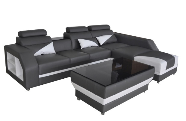 Leder Eck Sofa mit USB,Garnitur Ecke Sofas Couchen Polster Wohnlandschaft Luxus