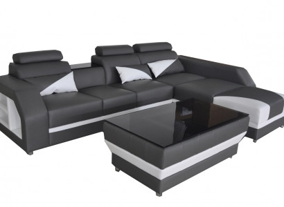 Leder Eck Sofa mit USB,Garnitur Ecke Sofas Couchen Polster Wohnlandschaft Luxus