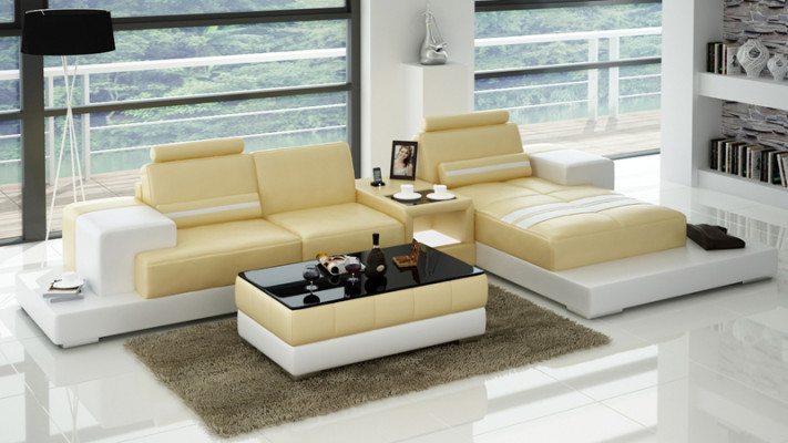 Ledersofa mit USB Wohnlandschaft Ecksofa Eck Garnitur Design Couch Sofa L6004D