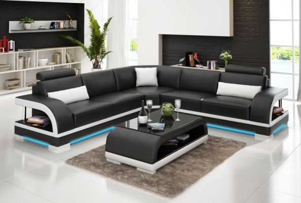 Ledersofa mit USB,Wohnlandschaft Ecksofa Eck Garnitur Design Modern Sofa G8011B