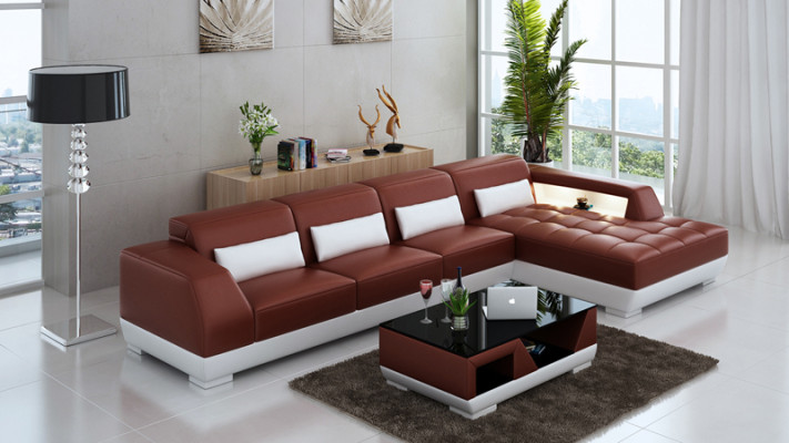 Ledersofa Ecksofa + USB Garnitur Wohnlandschaft Polster L Form Couch Sofa G8024C