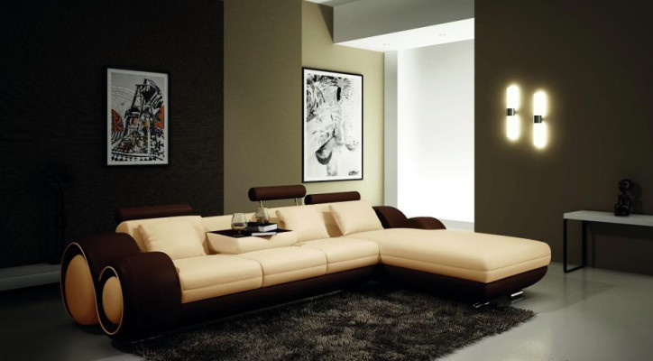 Patentiertes Design Ecksofa Sofa + USB Polster Leder Ecke Wohnlandschaft BERLIN