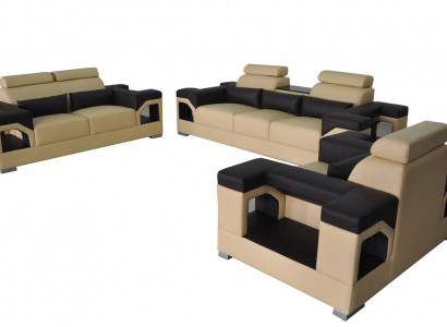 Garnitur Leder Sofa +USB Couch Polster Couchen Sofa Wohnlandschaft Luxus 3+2+1