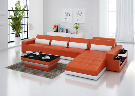 Ledersofa Couch Wohnlandschaft Ecksofa Eck Garnitur Design Modern Sofa mit usb