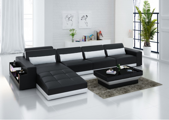 Ledersofa Couch Wohnlandschaft Ecksofa Eck Garnitur Design Modern Sofa mit usb