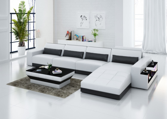 Ledersofa Couch Wohnlandschaft Ecksofa Eck Garnitur Design Modern Sofa mit usb