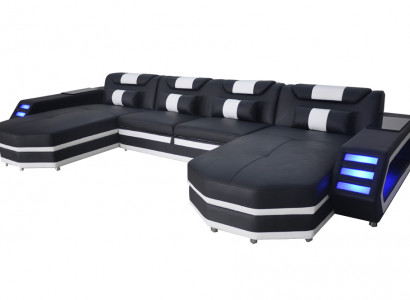 Design Leder Polster Sitz Ecke mit USB Leder Polster Landschaft Zimmer Wohn Sofa