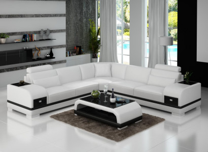 Ledersofa Couch Wohnlandschaft Ecksofa Eck Garnitur Design Modern Sofa G8013B