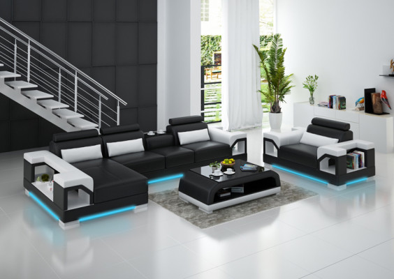 Ledersofa Wohnlandschaft Ecksofa Sessel Couch Garnitur Design Modern Sofa + USB