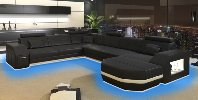 Ledersofa Ecksofa Wohnlandschaft Ecksofa Eckcouch Polster Sitz Ecke Neu USB+LED