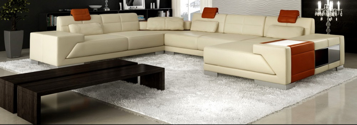 Ledersofa mit USB Couch Polster Ecke Wohnlandschaft Ecksofa Design Leder Neu LED