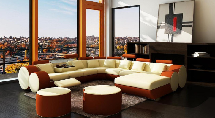 Designer Ledersofa + USB Big Wohnlandschaft Sofa Couch Polster Garnitur Ecksofa