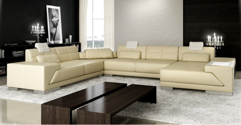 Ledersofa Sofa mit USB Couch Designersofa U Form Eckgarnitur Polsterecke XXL Big