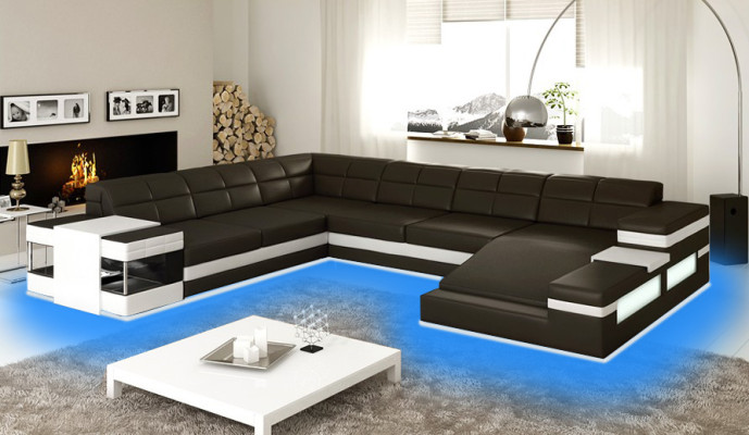 Designersofa Sofa USB Wohnlandschaft Ecksofa Wohnlandschaft Polster Couch LED