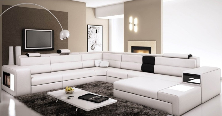 Ecksofa Sofa mit USB Couch Polster Garnitur Design Leder Textil Wohnlandschaft