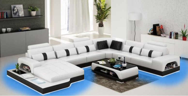Leder U Form Wohnlandschaft Couch Big XXL Sofa mit USB Polster Ecke Garnitur Eck