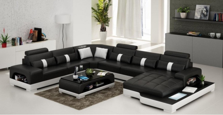 Leder U Form Wohnlandschaft Couch Big XXL Sofa LED USB Polster Ecke Garnitur Eck
