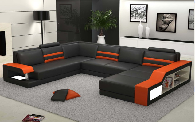 Ledersofa Sofa Couch Polster Ecksofa Big Garnitur Wohnlandschaft Sofas mit USB