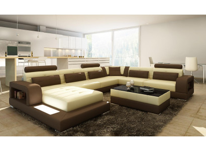 XXL Big Wohnlandschaft Sofa mit USB Polster Leder Sofa Garnitur Couchen Licht