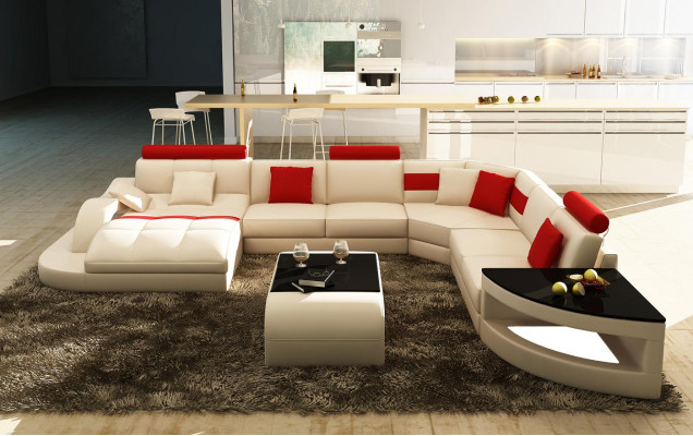 Multifunktion XXL Big Ledersofa Sofa mit USB,Eck Wohnlandschaft Ecksofa Polster