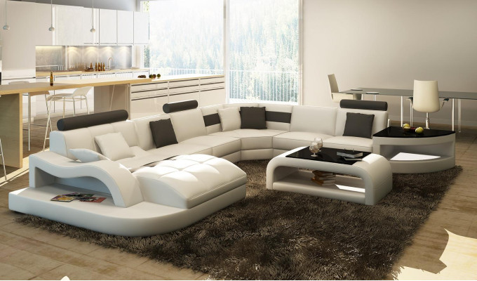 Multifunktion XXL Big Ledersofa Sofa mit USB,Eck Wohnlandschaft Ecksofa Polster