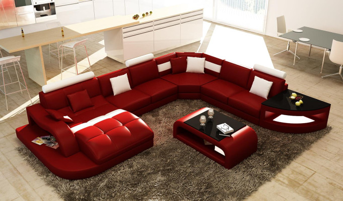 Multifunktion XXL Big Ledersofa Sofa mit USB,Eck Wohnlandschaft Ecksofa Polster