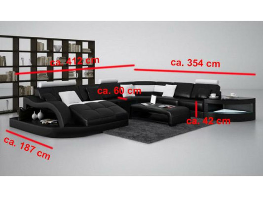 Multifunktion XXL Big Ledersofa Sofa mit USB,Eck Wohnlandschaft Ecksofa Polster