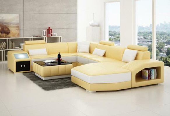 Wohnlandschaft Ecksofa mit USB Ledersofa Sofa Couch Polster Sitz Eck Garnitur !