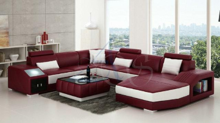 Wohnlandschaft Ecksofa mit USB Ledersofa Sofa Couch Polster Sitz Eck Garnitur !