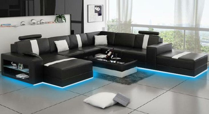 Ecksofa Polster +USB Designer Sofa Couch Modernde Sofas U Form Leder Eckgarnitur